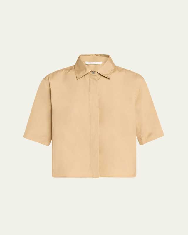 Short-Sleeve Cropped Cotton Shirt